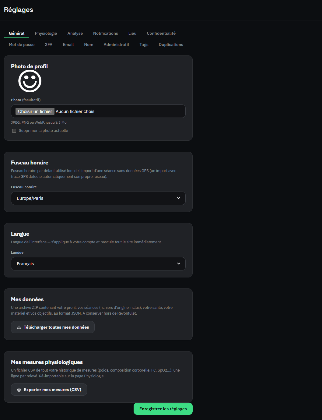 the Profile page (/profile)
