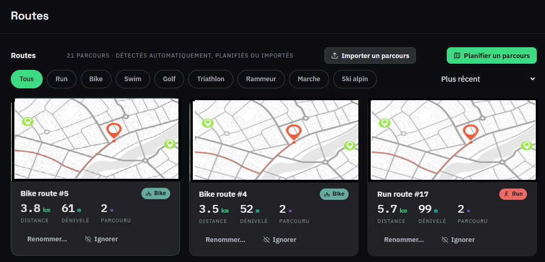a route page (/routes) with its best efforts